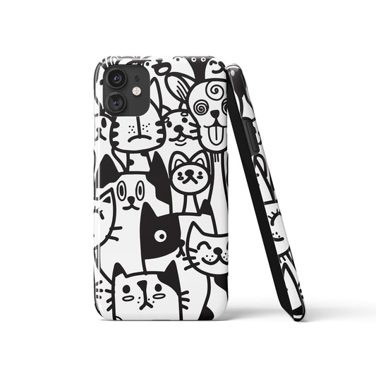 Black and White Cat Dog Pattern iPhone Case