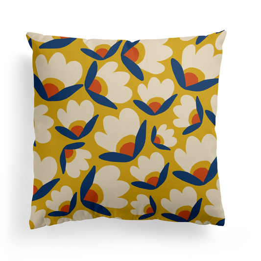 Retro Abstract Flowers Eclectic Throw Pillow