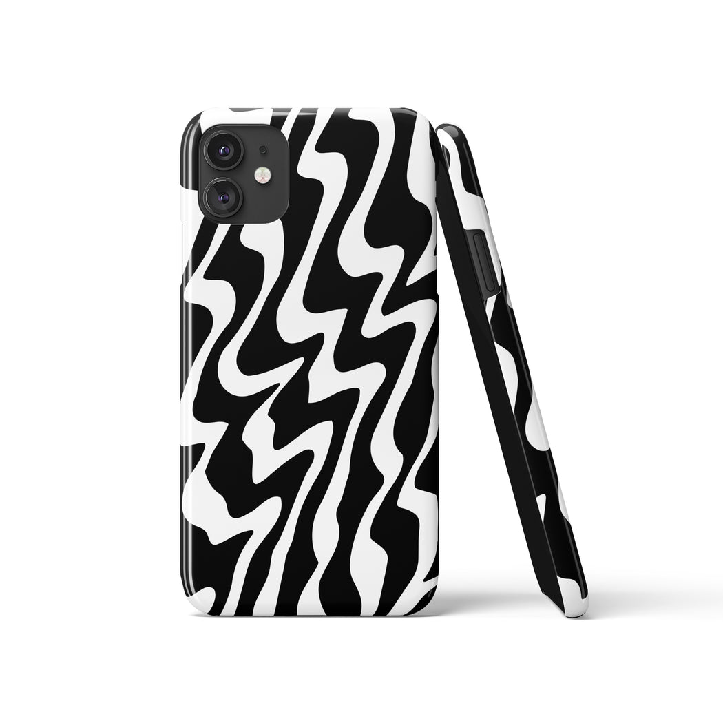 Retro Liquid Swirl Abstract in Black and White iPhone Case