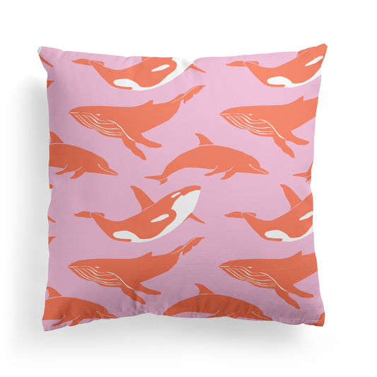 Wildlife Pattern, Happy Dolphins Throw Pillow