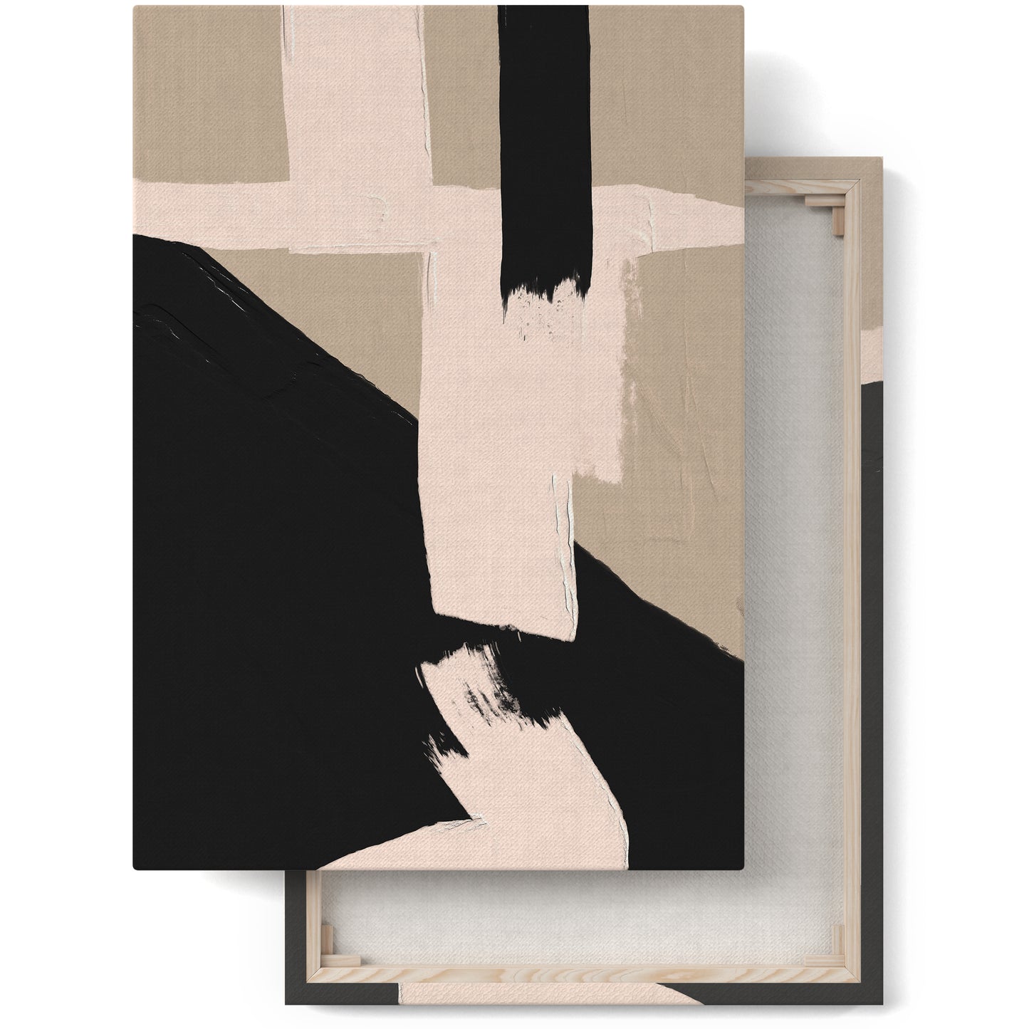 Modern Brushstrokes Beige Black Canvas Print