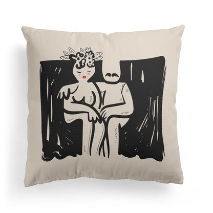 Handdrawn Funny Couple Portrait Throw Pillow