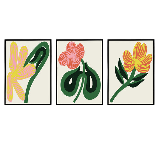 Set of 3 Colorful Flowers Prints