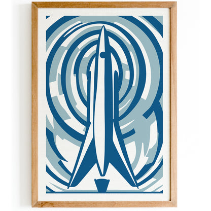 Blue Geometric Space Rocket Poster