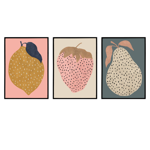 Set of 3 Cute Fruit Kitchen Decor Posters