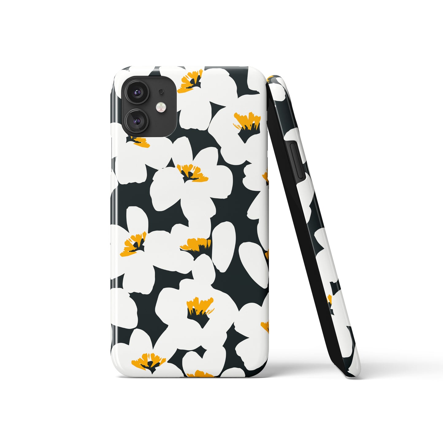 White Flowers with Black Background iPhone Case