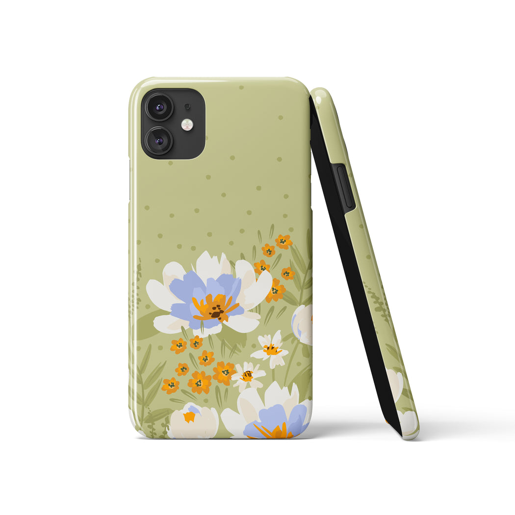 Green Handdrawn Meadow with Flowers iPhone Case