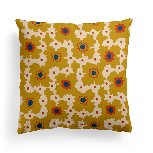 Mustard Retro Abstract Pattern Throw Pillow