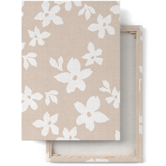 Beige White Floral Canvas Print