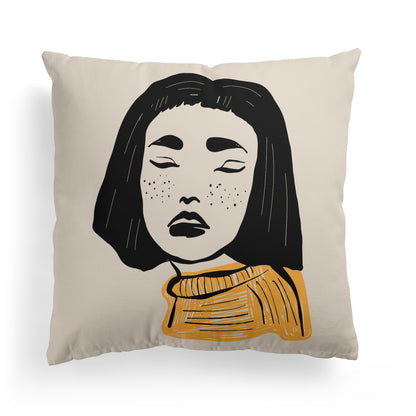 Yawning Girl Handdrawn Throw Pillow