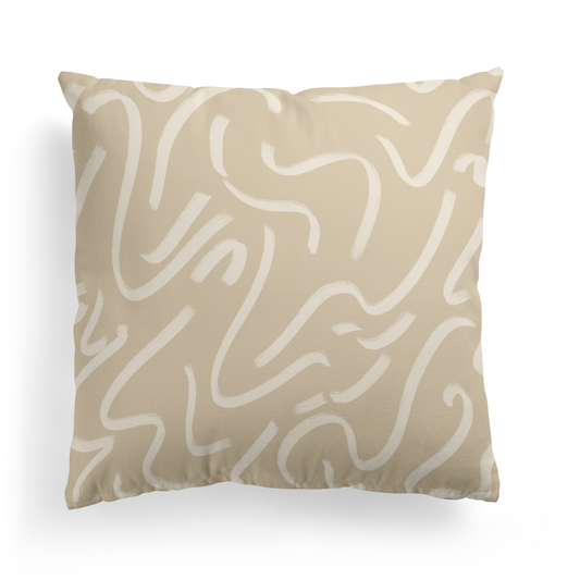 Beige Line Art Abstract Style Throw Pillow