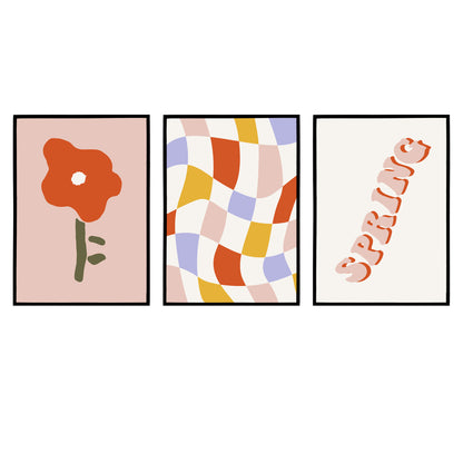 Set of 3 Retro 60s Spring Flower Posters