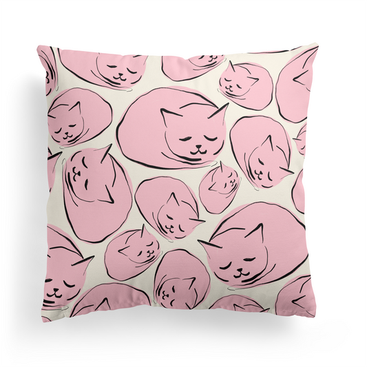 Cute Pink Sleeping Cat Pattern Throw Pillow