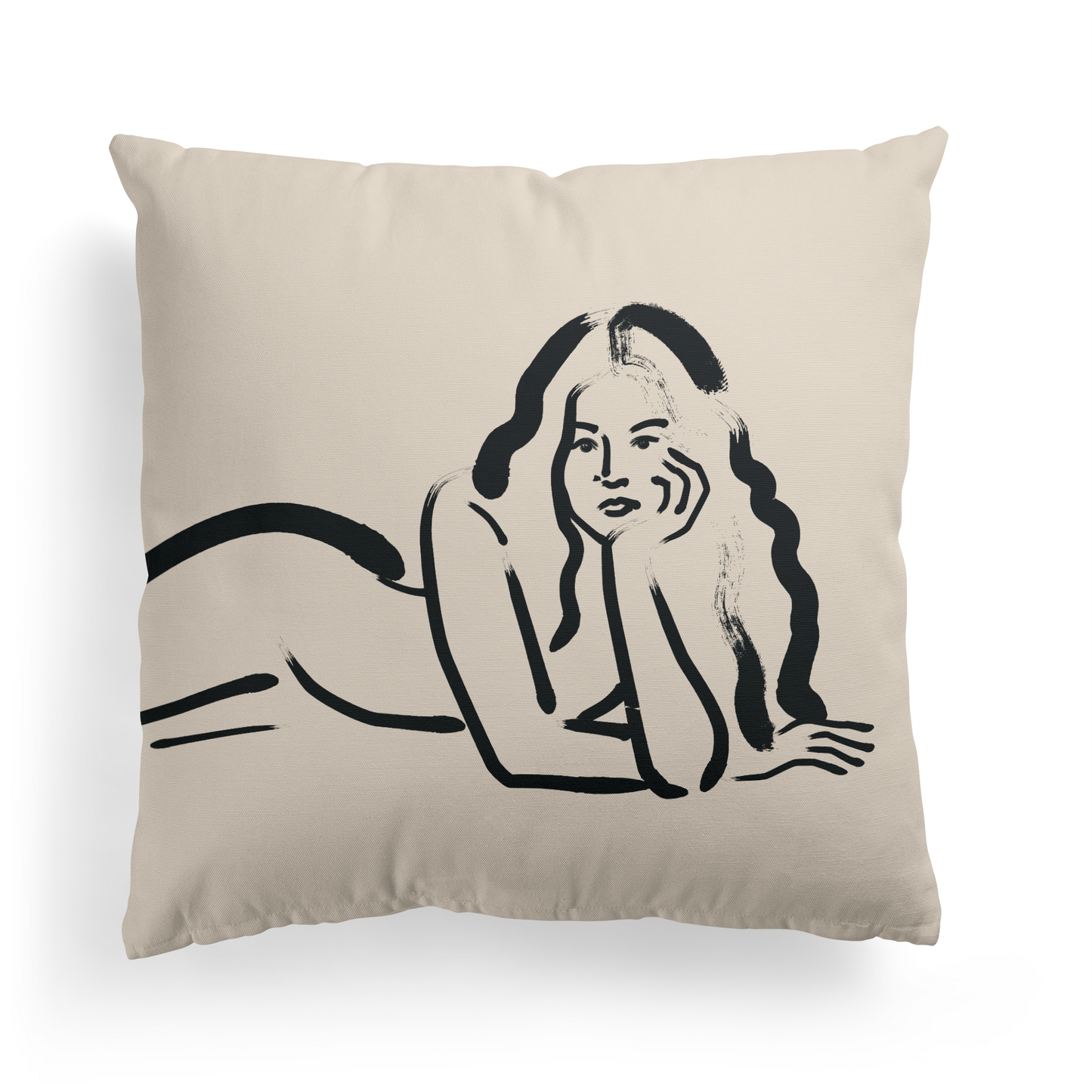 Line Art Woman Beige Minimalist Throw Pillow