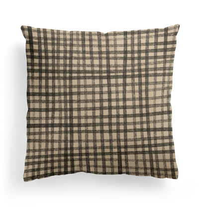 Vintage Rustic Beige Checkered Throw Pillow