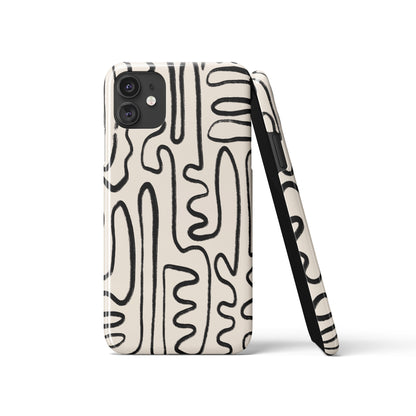 Beige iPhone Case with Abstract Line Art