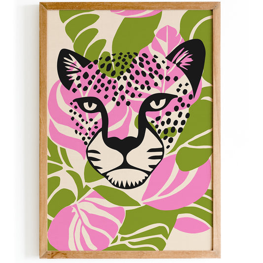 Pink Monstera Jungle Cheetah Poster