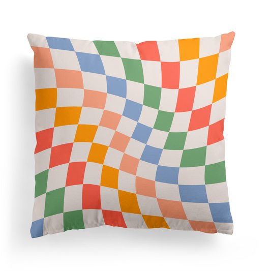 Colorful Wavy Checkboard Throw Pillow