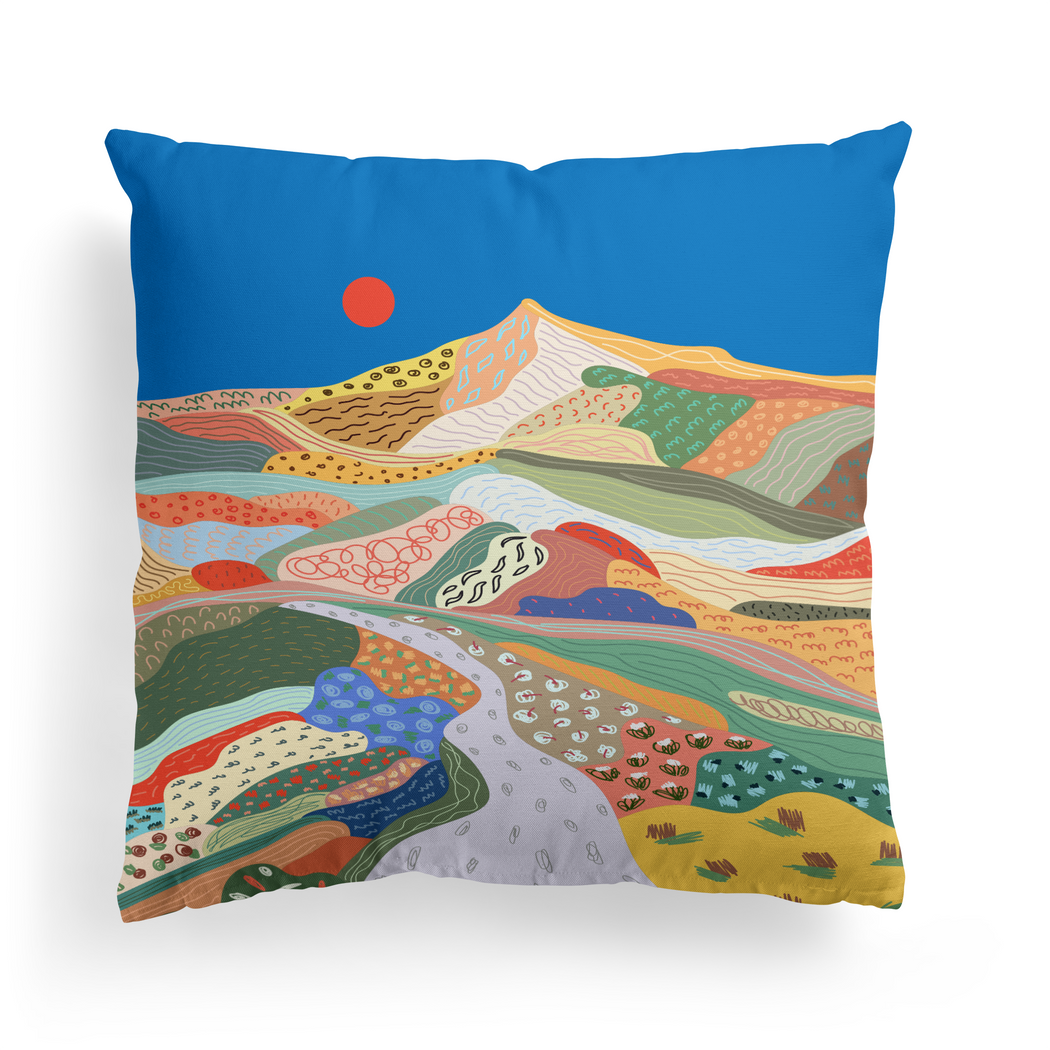 Colorful Mountain Farmhouse Throw Pillow