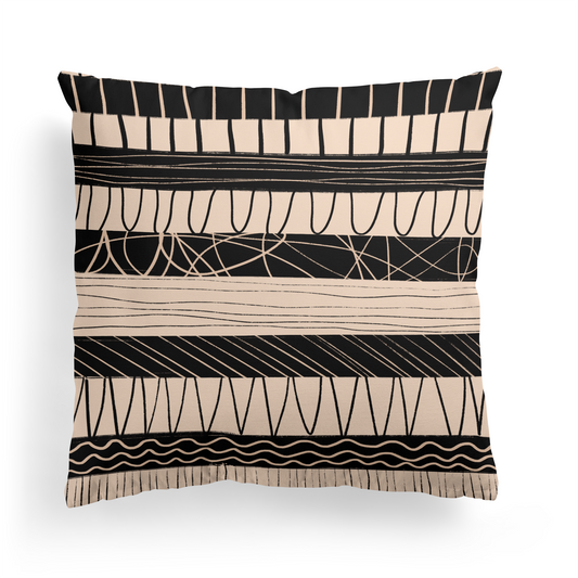 Abstract Etno Beige Black Throw Pillow