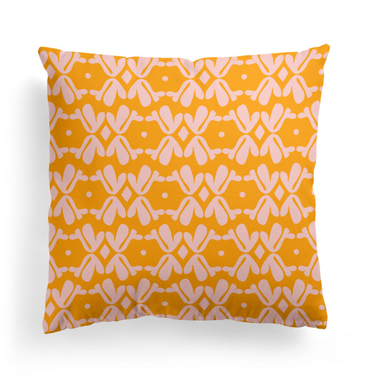 Yellow and Pink Retro Pattern Throw Pillow