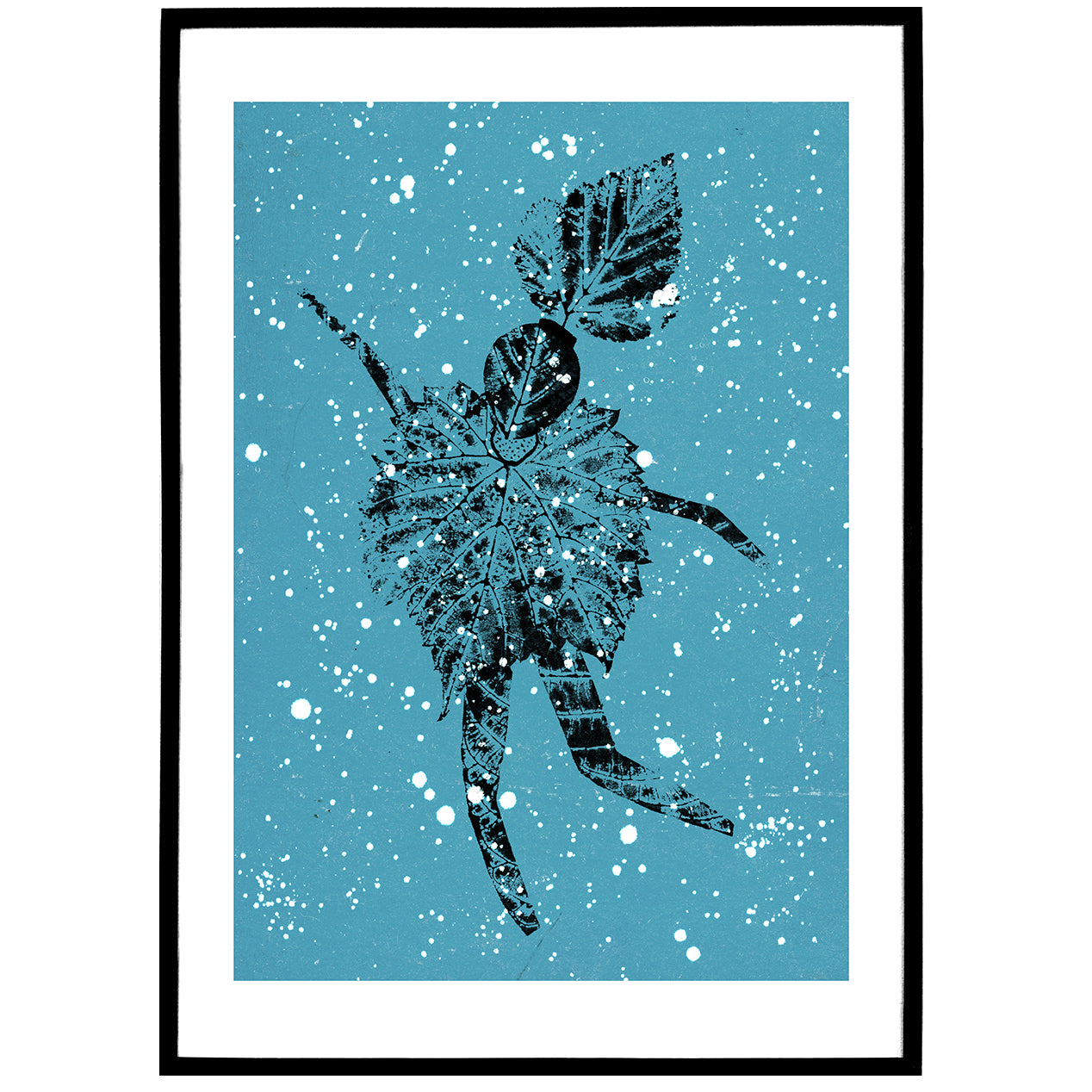 Blue Linocut Nature Poster