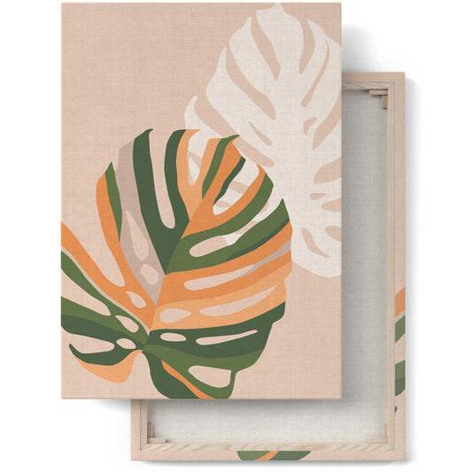 Beige Monstera Leaf Canvas Print