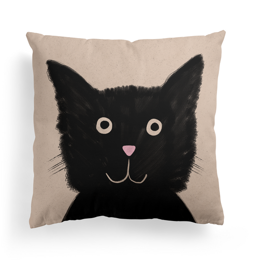 Cute Black Cat Hand Painted Throw Pillow