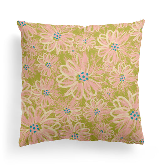 Painted Retro Flowers Pattern Throw Pillow