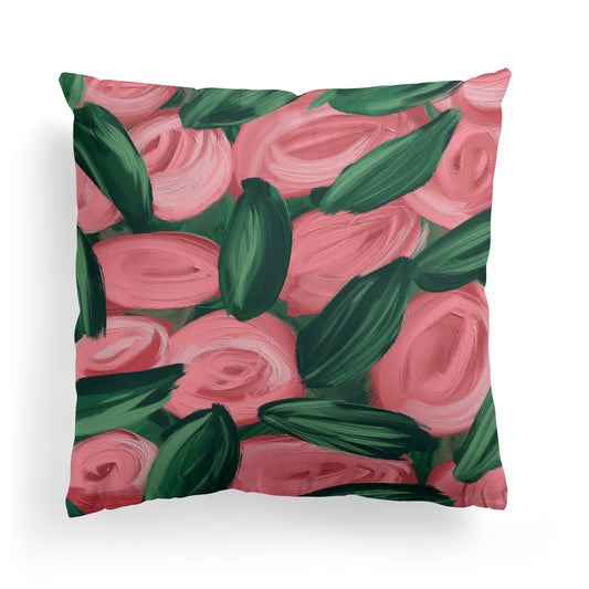 Pink Roses Acylic Painted Throw Pillow