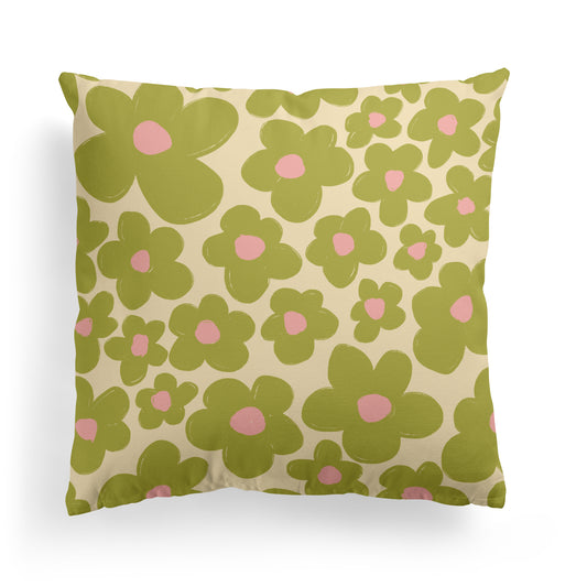 Vintage Green Floral Throw Pillow