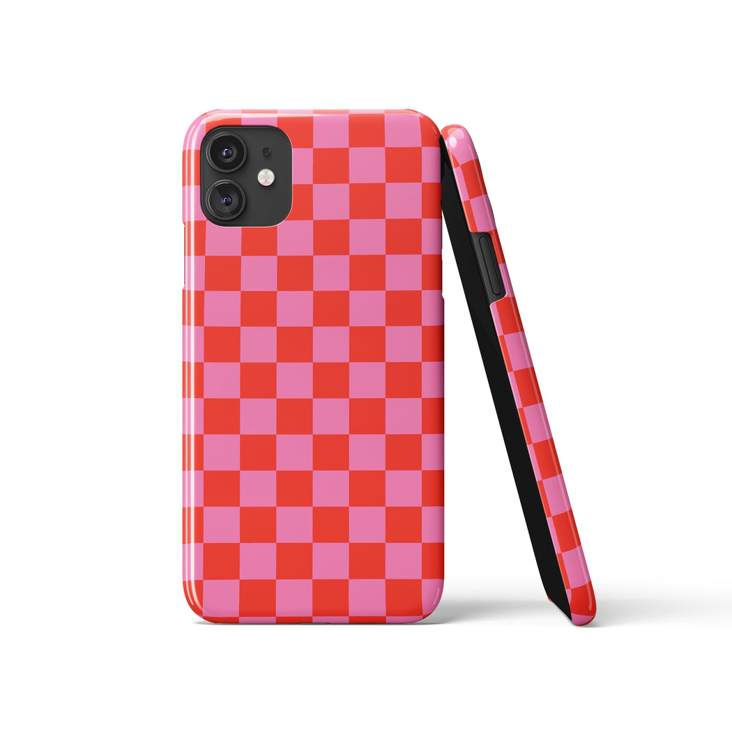 Red Pink Checkered Pattern iPhone Case