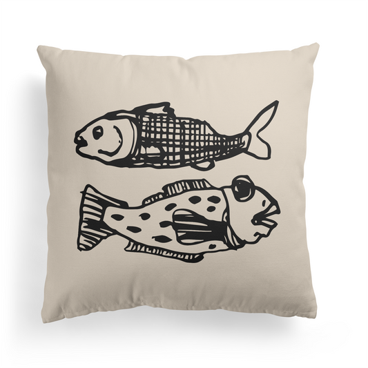 Handdrawn Fish Throw Pillow