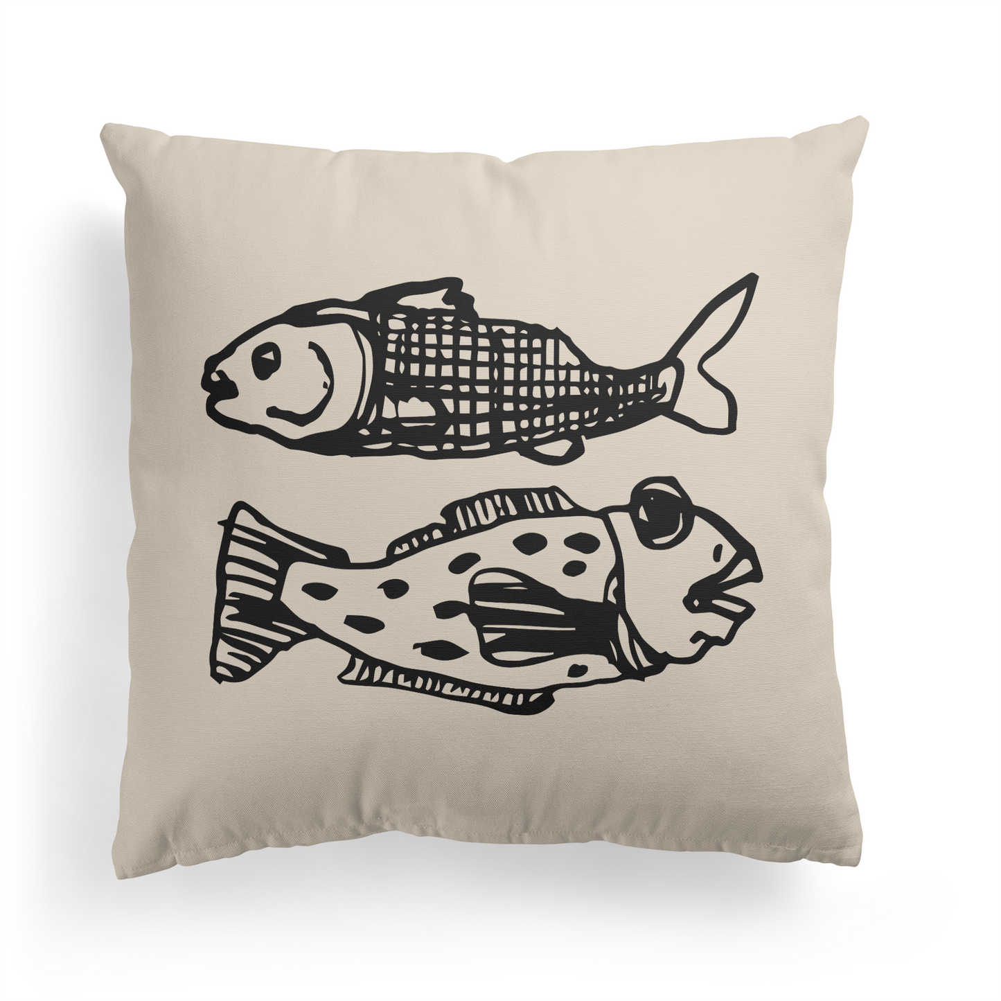 Handdrawn Fish Throw Pillow