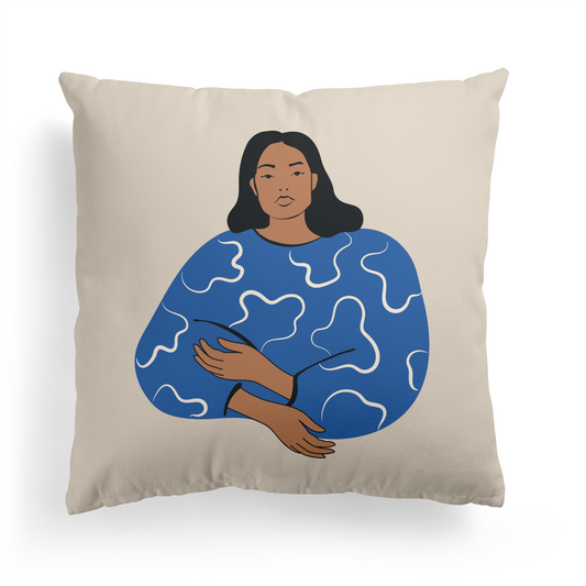 Throw Pillow with Cute Sitting Woman