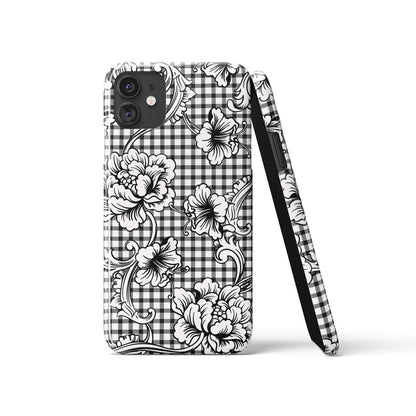 Checkered Gingham with Flowers Pattern iPhone Case
