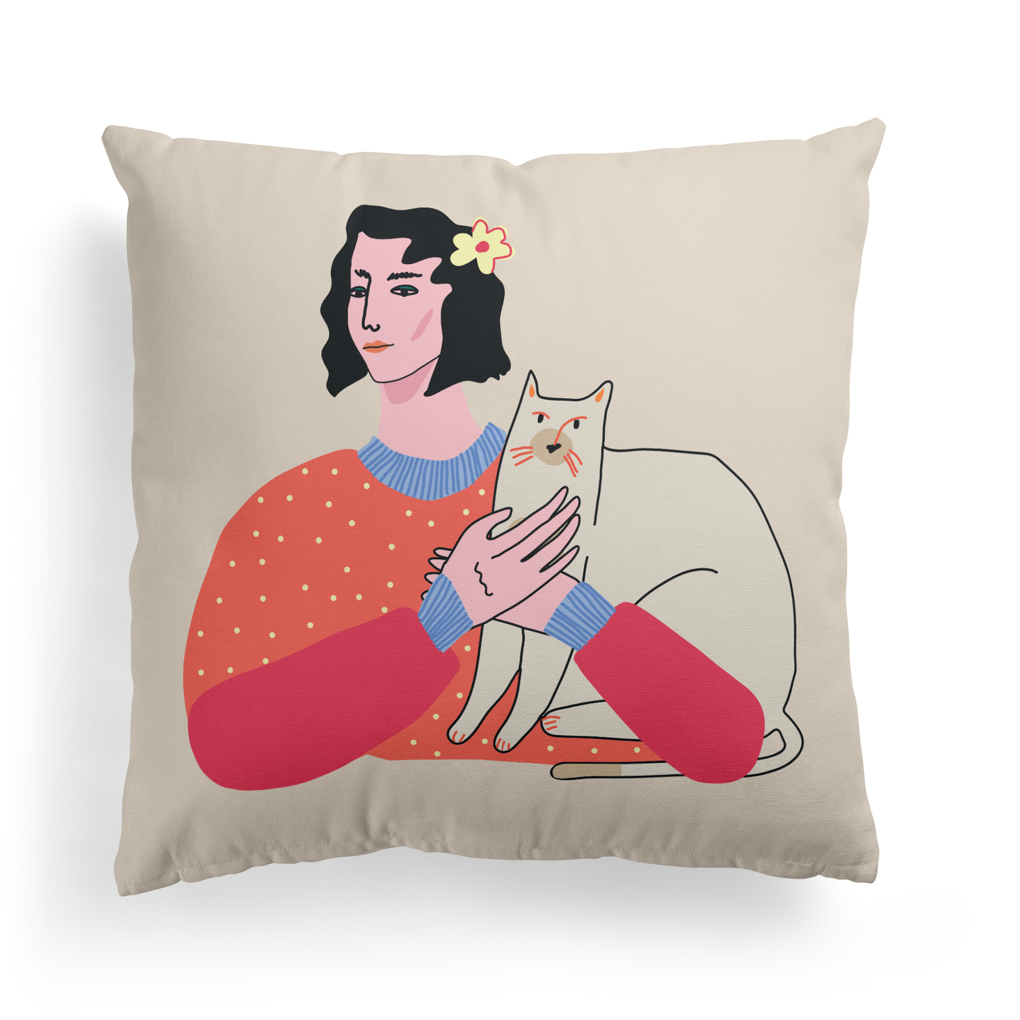 Woman with a Cat Throw Pillow