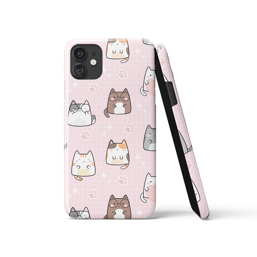 Sweet Kawaii Pink Cat Pattern iPhone Case