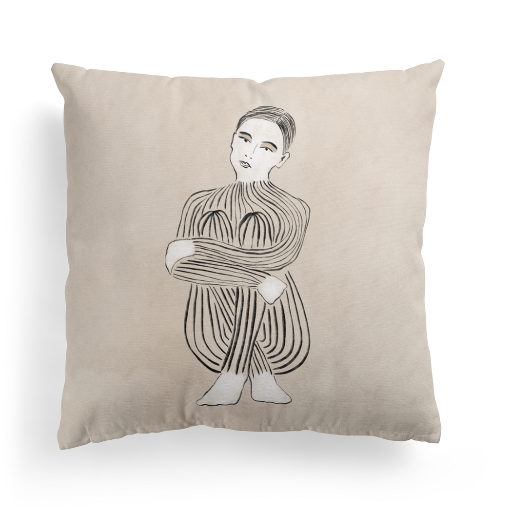 Sitting Woman Hand Painted Throw Pillow