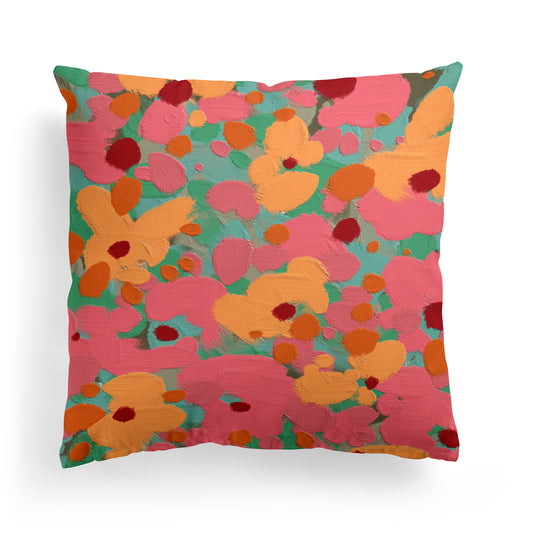 Colorful Acrylic Floral Painting Throw Pillow