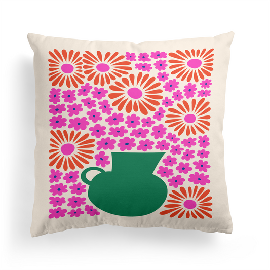 Pink Eclectic Floral Throw Pillow