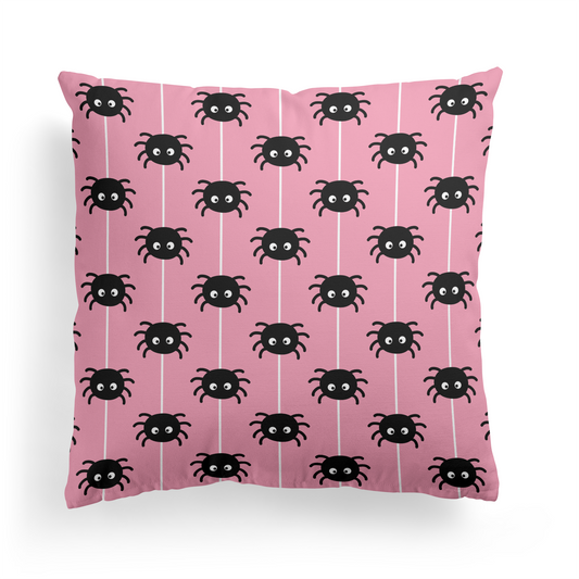 Pink Throw Pillow with Little Cute Spiders