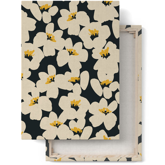 Black Retro Floral Canvas Print