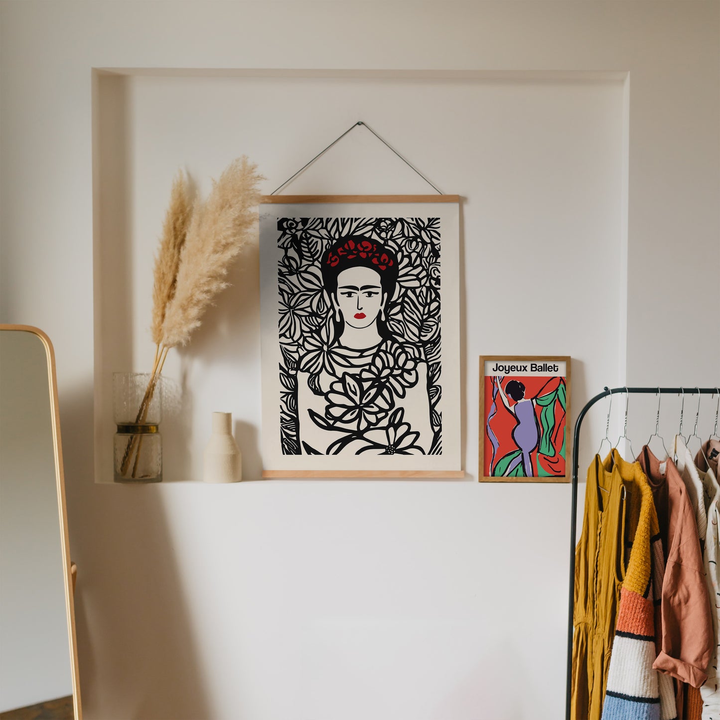 Frida Khalo Floral B&W Poster