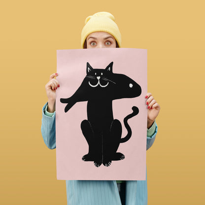 Cat & Fish Funny Poster Print