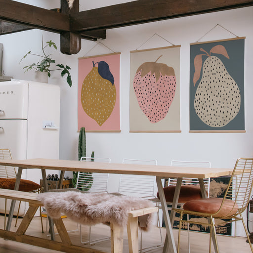 Set of 3 Cute Fruit Kitchen Decor Posters