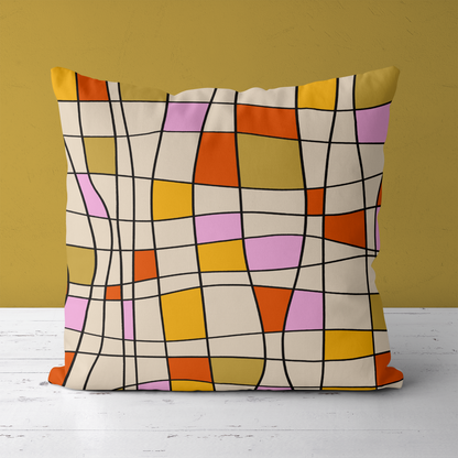 Retro Mondrian Abstract Throw Pillow