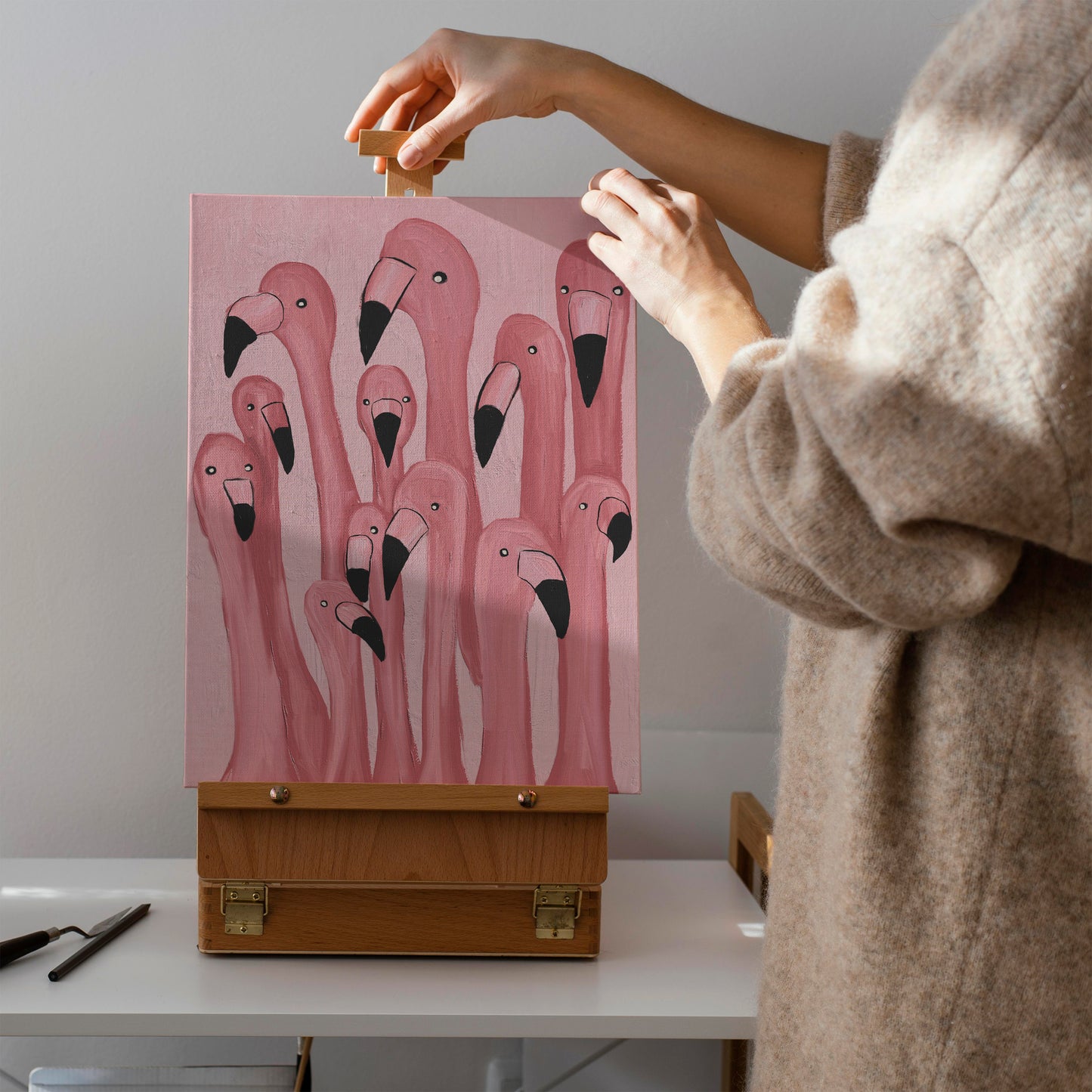 Cute Pink Flamingo Painting Canvas Print