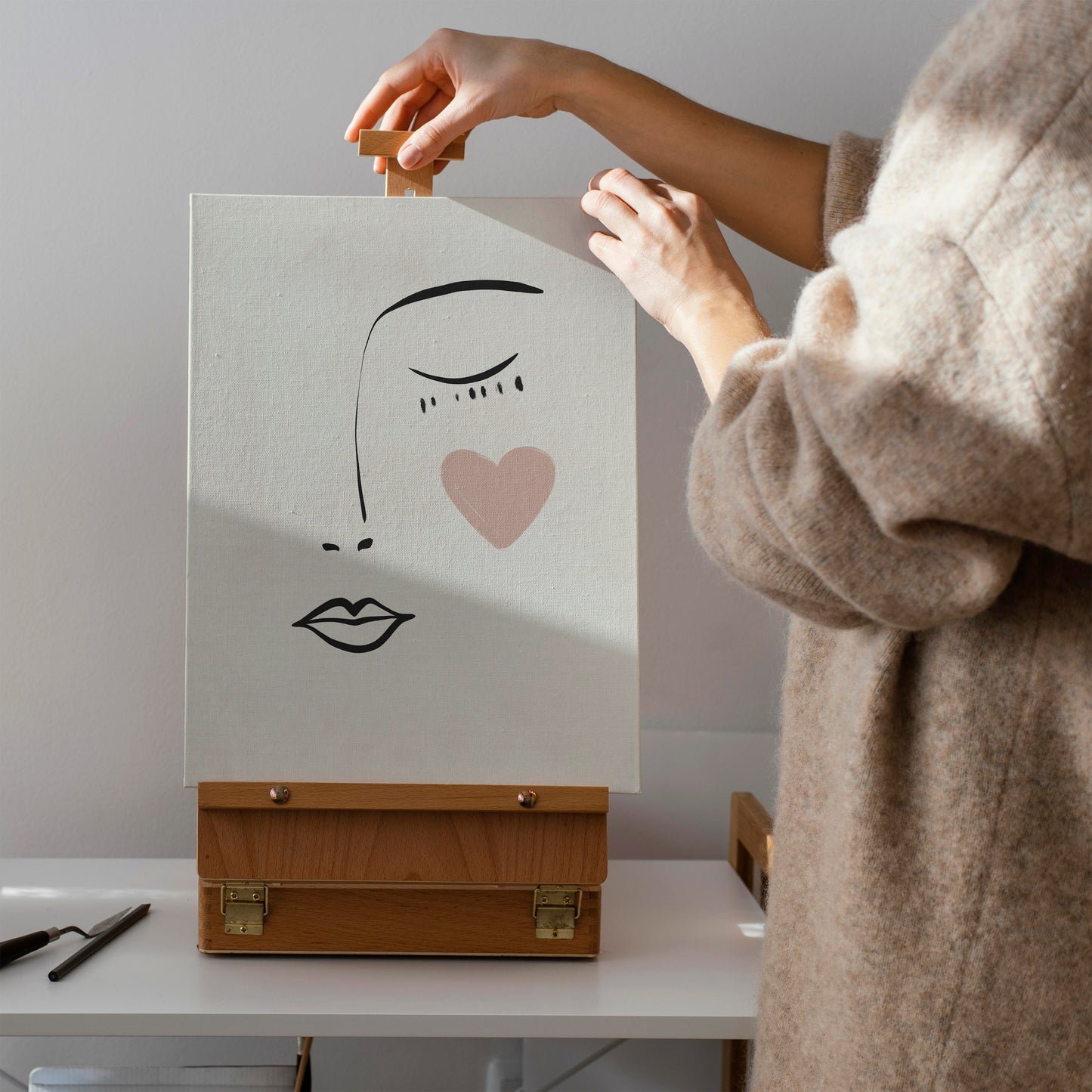 Painted Cute Woman Face Canvas Print