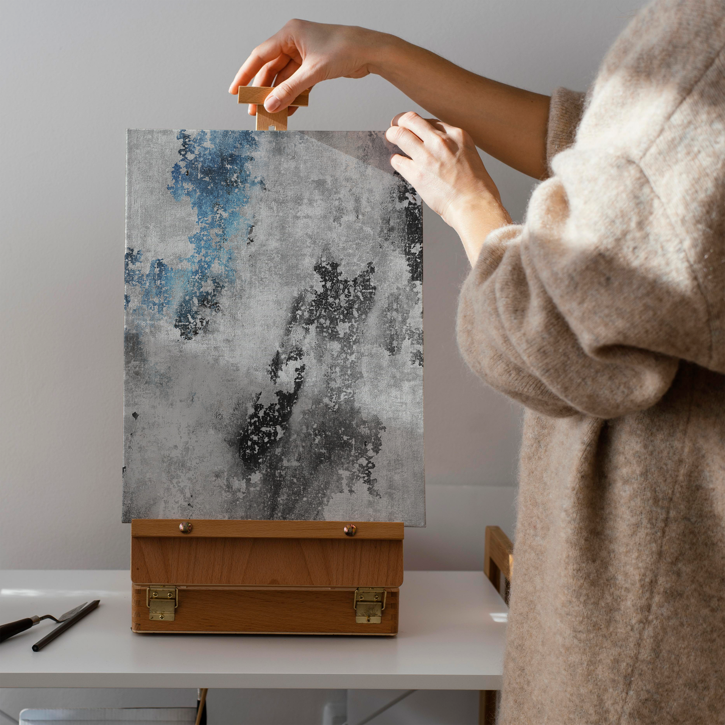 Grey Flowing Abstract Painting Canvas Print